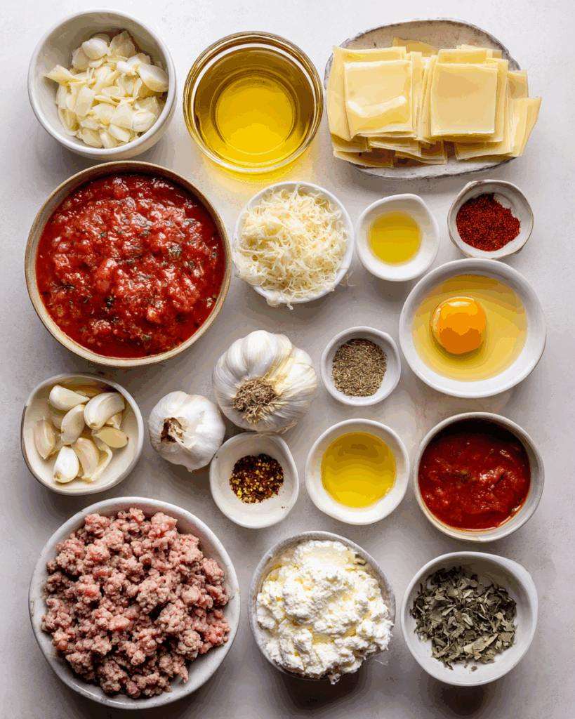 Ingredients for Lasagna Soup Recipe on a countertop
