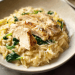 Creamy lemon chicken orzo with spinach