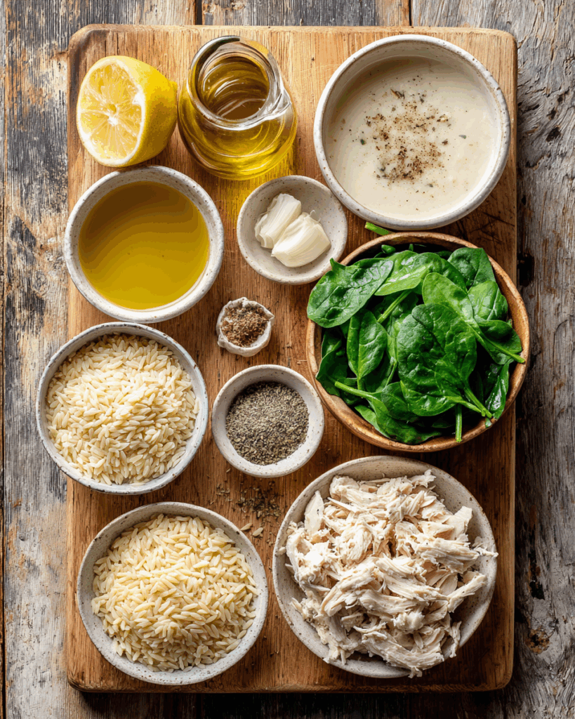 Ingredients for lemon chicken orzo recipe