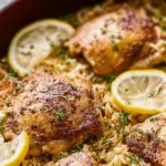 Lemony Chicken Thighs and Rice recipe with fresh parsley