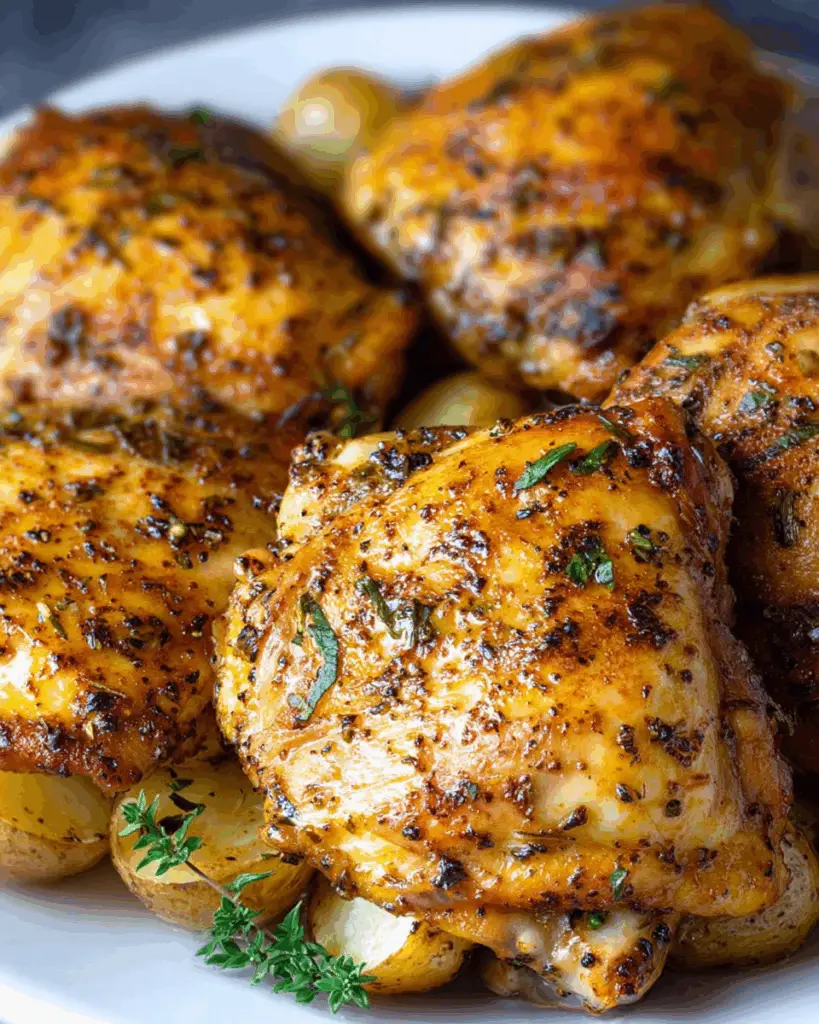 Mediterranean chicken thighs & baby potatoes served with salad