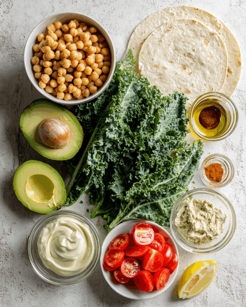 Ingredients for Roasted Chickpea & Kale Wraps recipe