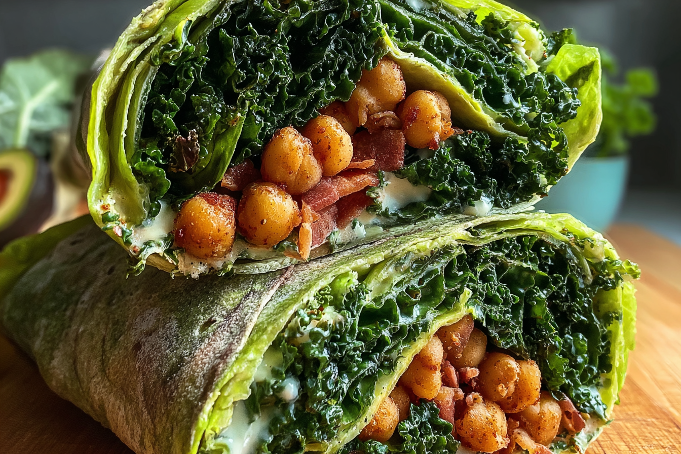 Roasted Chickpea & Kale Wraps recipe healthy vegan wrap