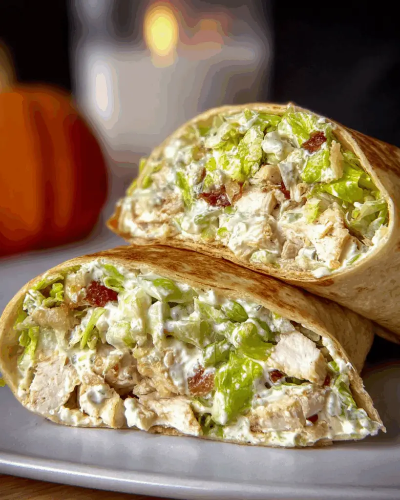 Rolling up Chopped Chicken Caesar Salad Wrap recipe