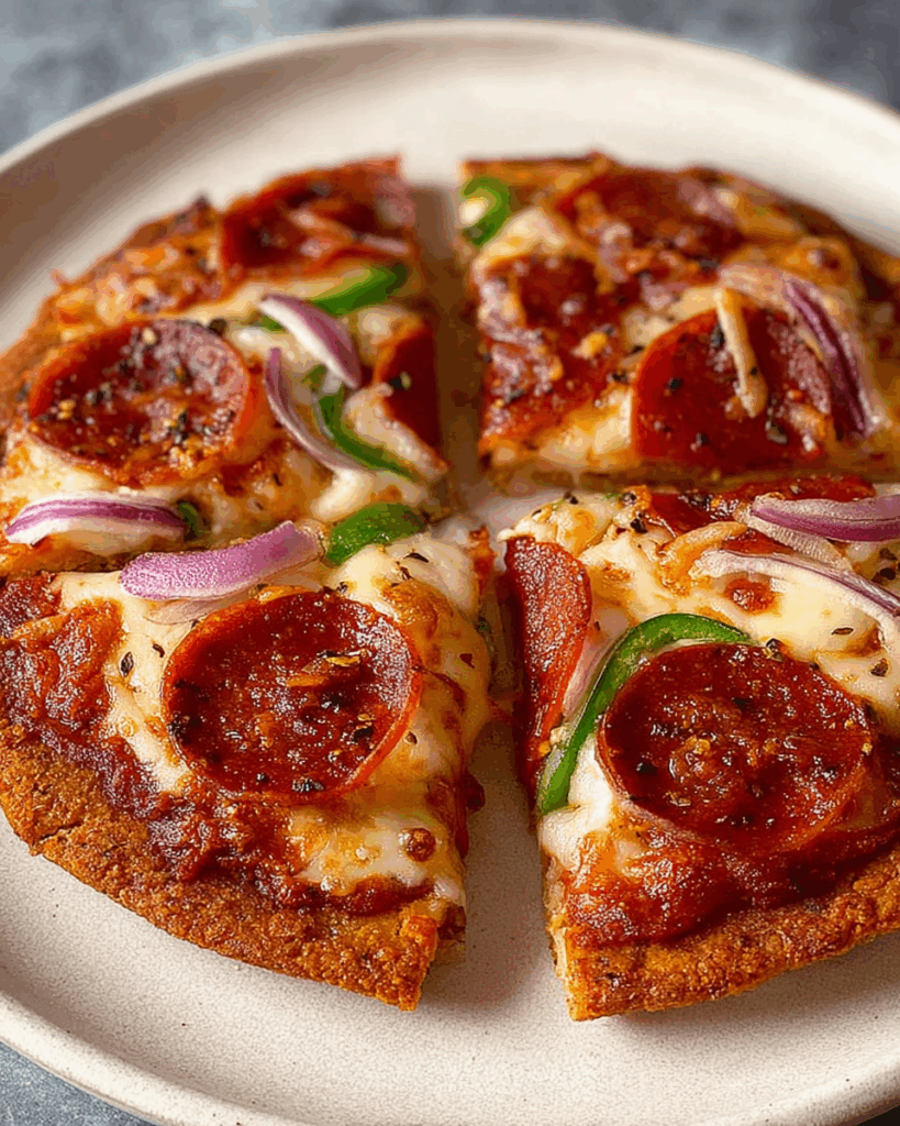 Sliced Air Fryer Pizza served with fresh salad