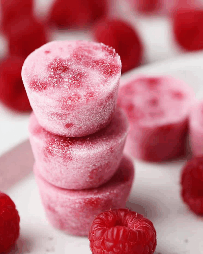 Chocolate-dipped Raspberry Frozen Yogurt Bites with lemon zest