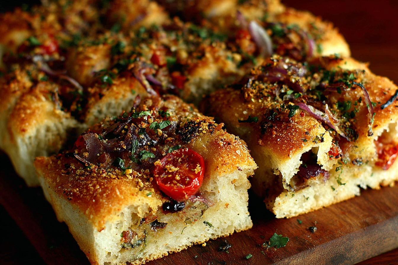 stuffed focaccia recipe golden baked bread with cheese
