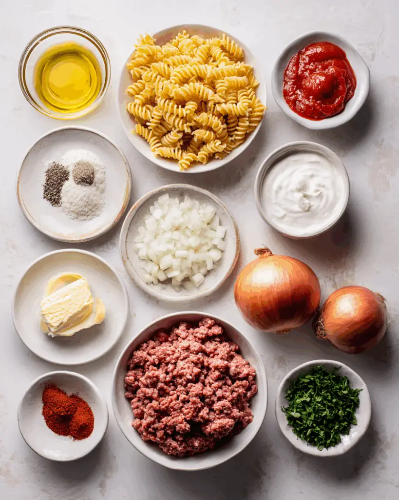 Ingredients ready for Turkish pasta recipe