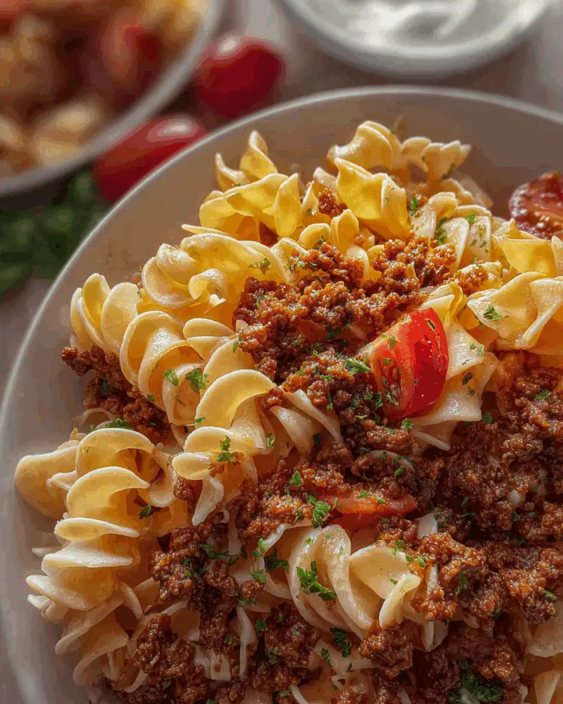Vegetarian Turkish pasta with mushrooms, yogurt, and herbs