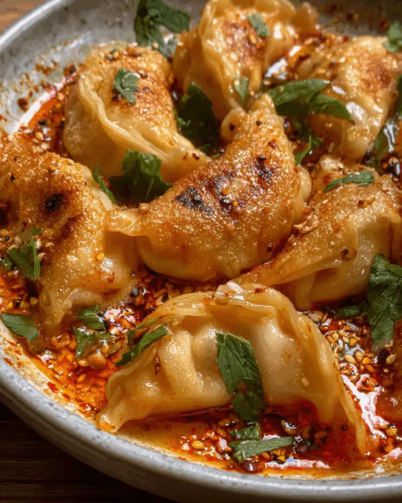 Viral One-Pan Baked Dumplings party platter with toppings and dips
