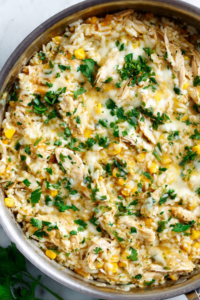 Salsa verde chicken and rice skillet