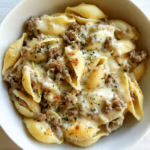 Crockpot Cheesy Ranch Beef Pasta Shells