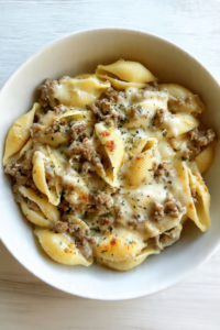 Crockpot Cheesy Ranch Beef Pasta Shells