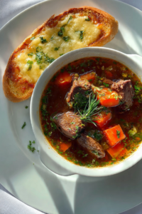 Braised Beef Soup with Cheese Bread