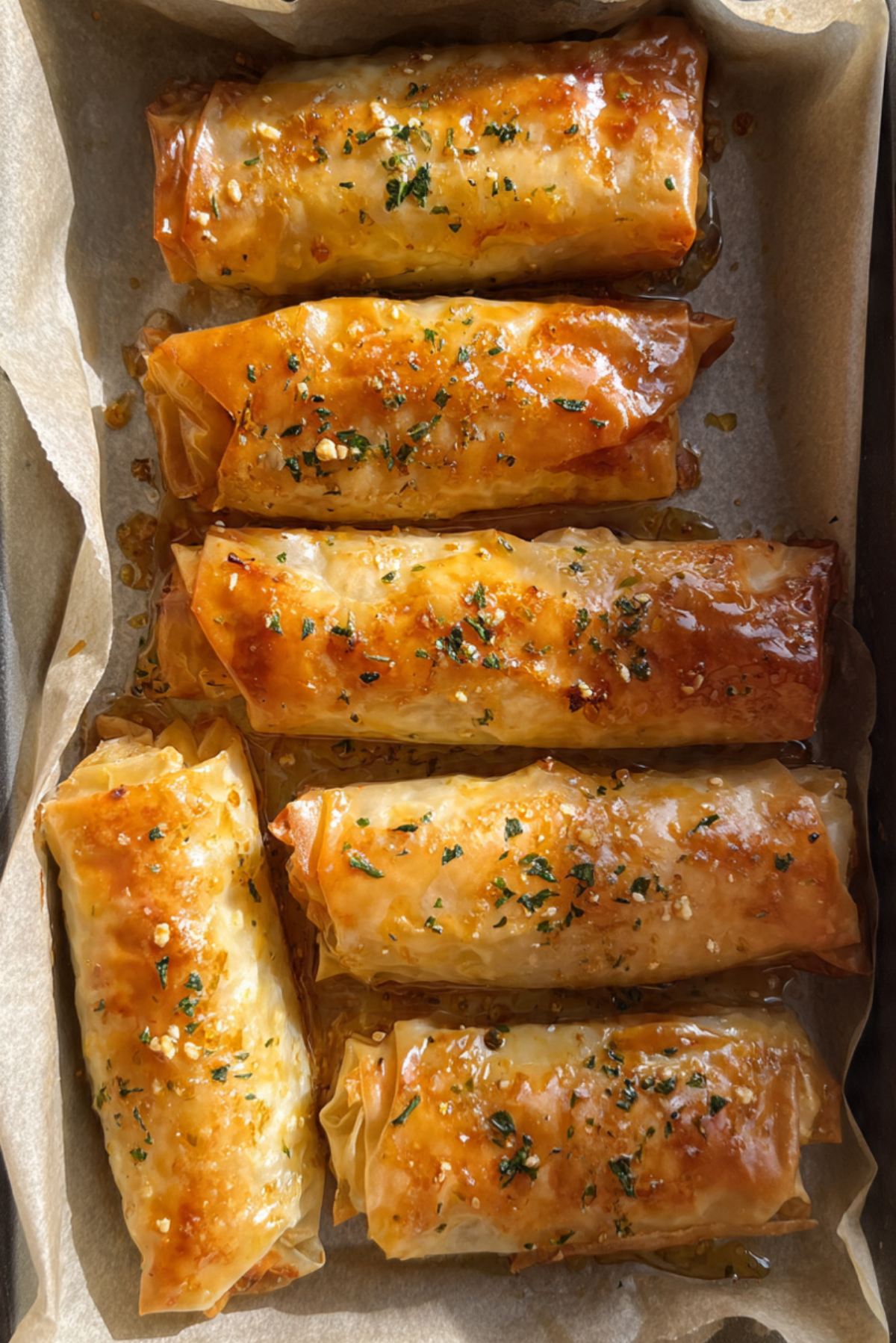 Oven Fried Feta Rolls with Chili Honey