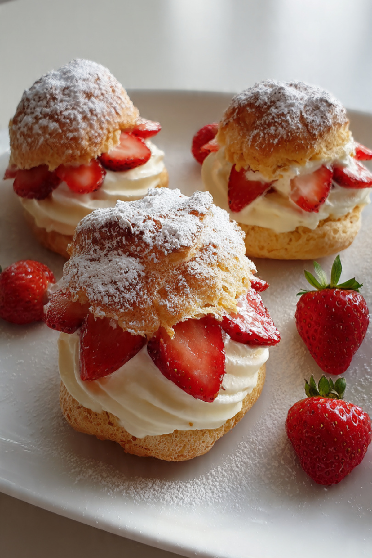 Strawberry & white chocolate choux buns