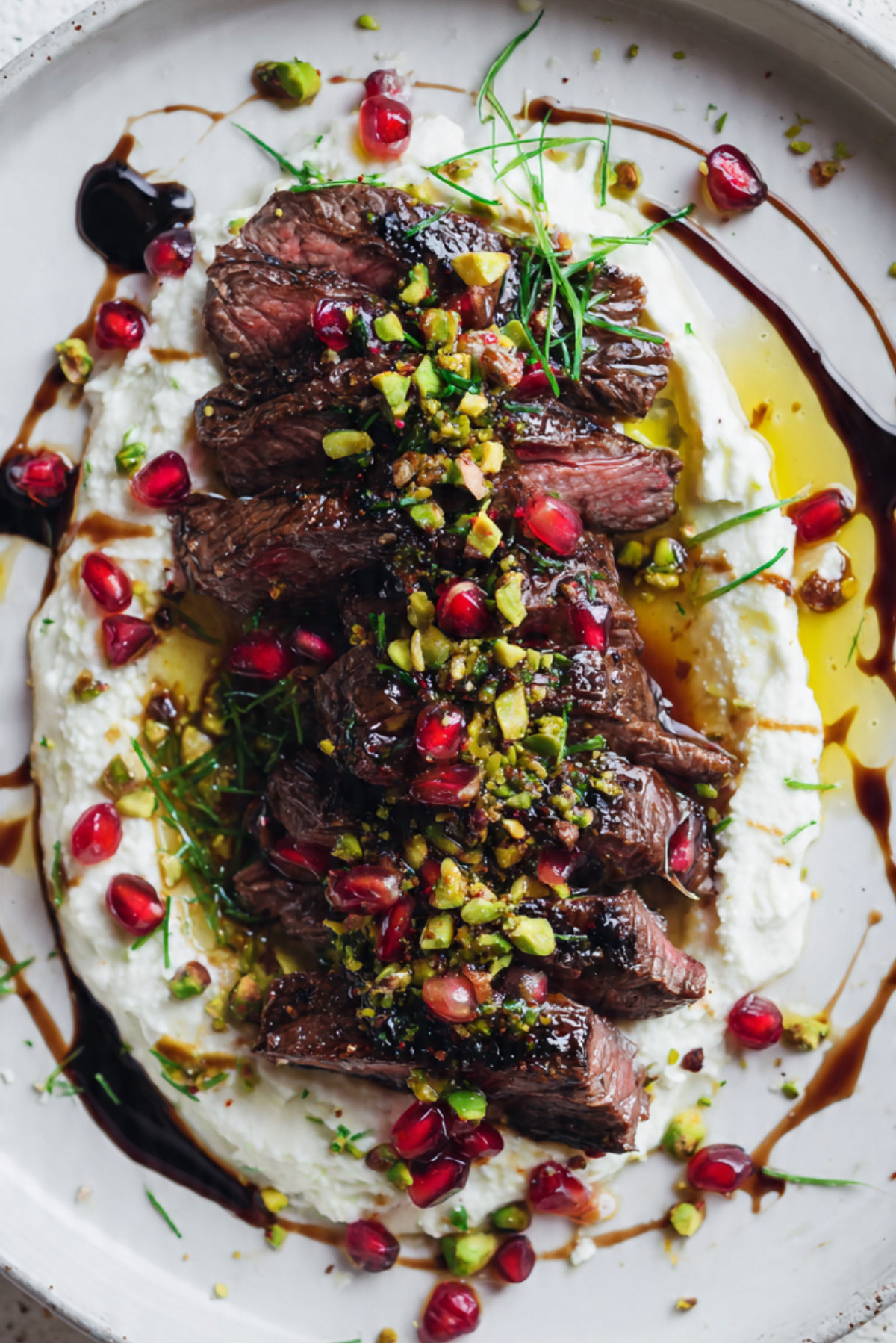 Pomegranate Skirt Steak with Whipped Feta