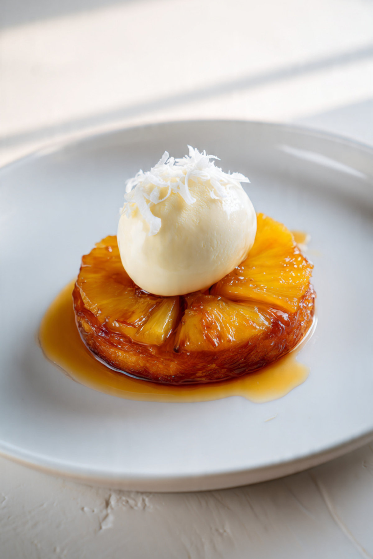 Pineapple tarte Tatin with coconut and lemongrass ice cream