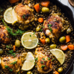 Schmaltzy lentils with chicken, olives & lemon