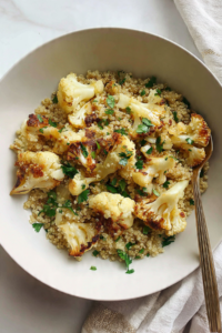 Fennel-roasted cauliflower with quinoa