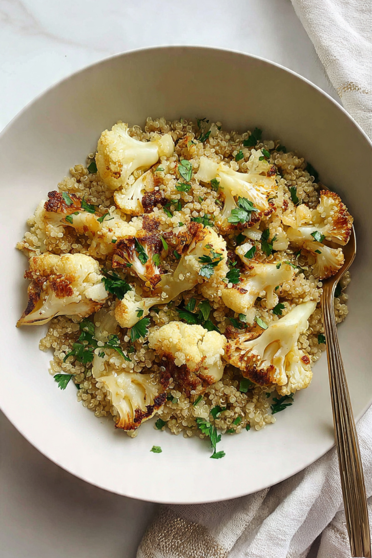 Fennel-roasted cauliflower with quinoa