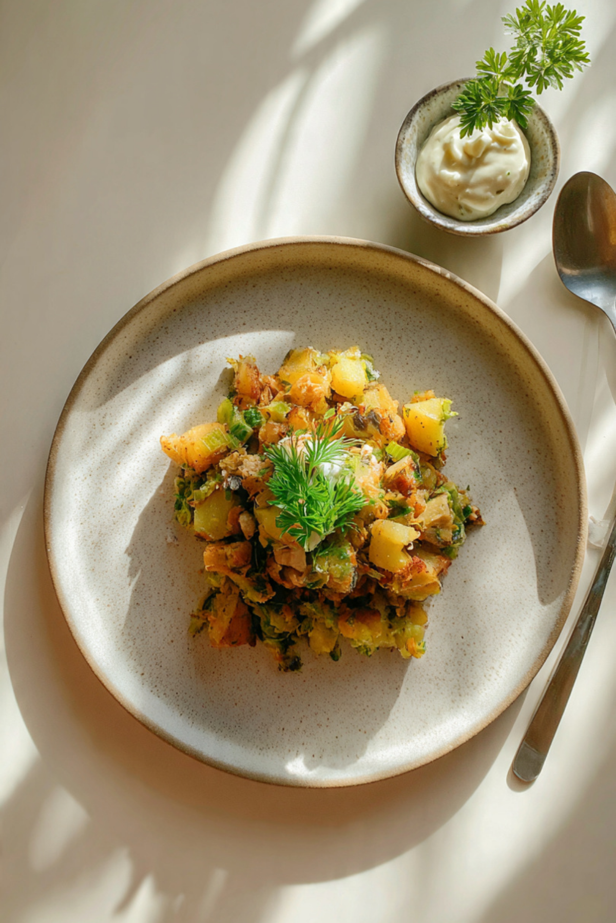 Smoked mackerel & leek hash with horseradish