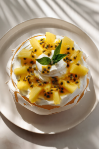 Vanilla pavlova with pineapple & passion fruit