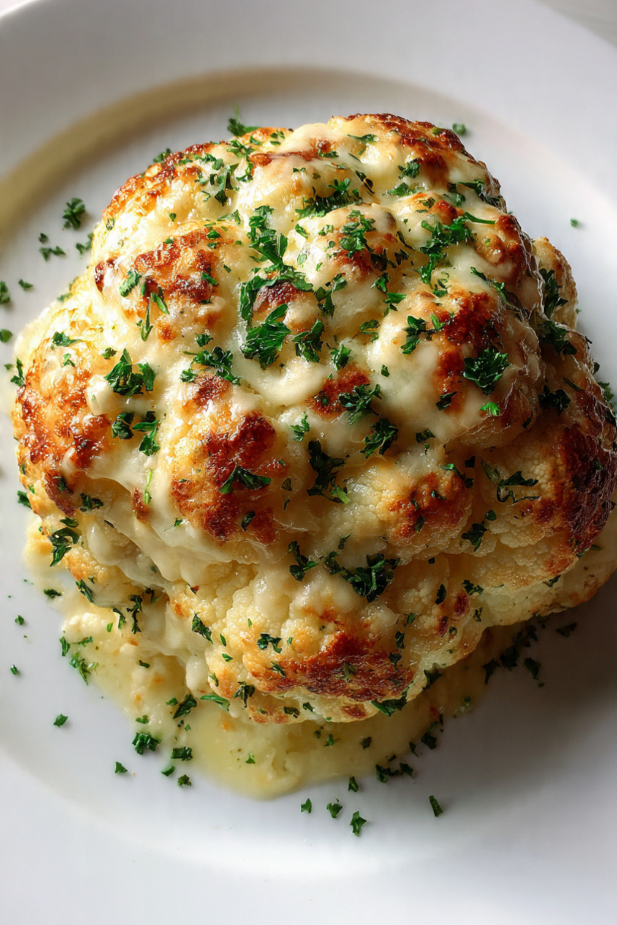 Whole baked cauliflower cheese