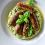 Sausages with pesto mash