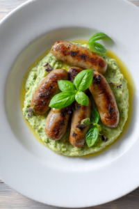 Sausages with pesto mash