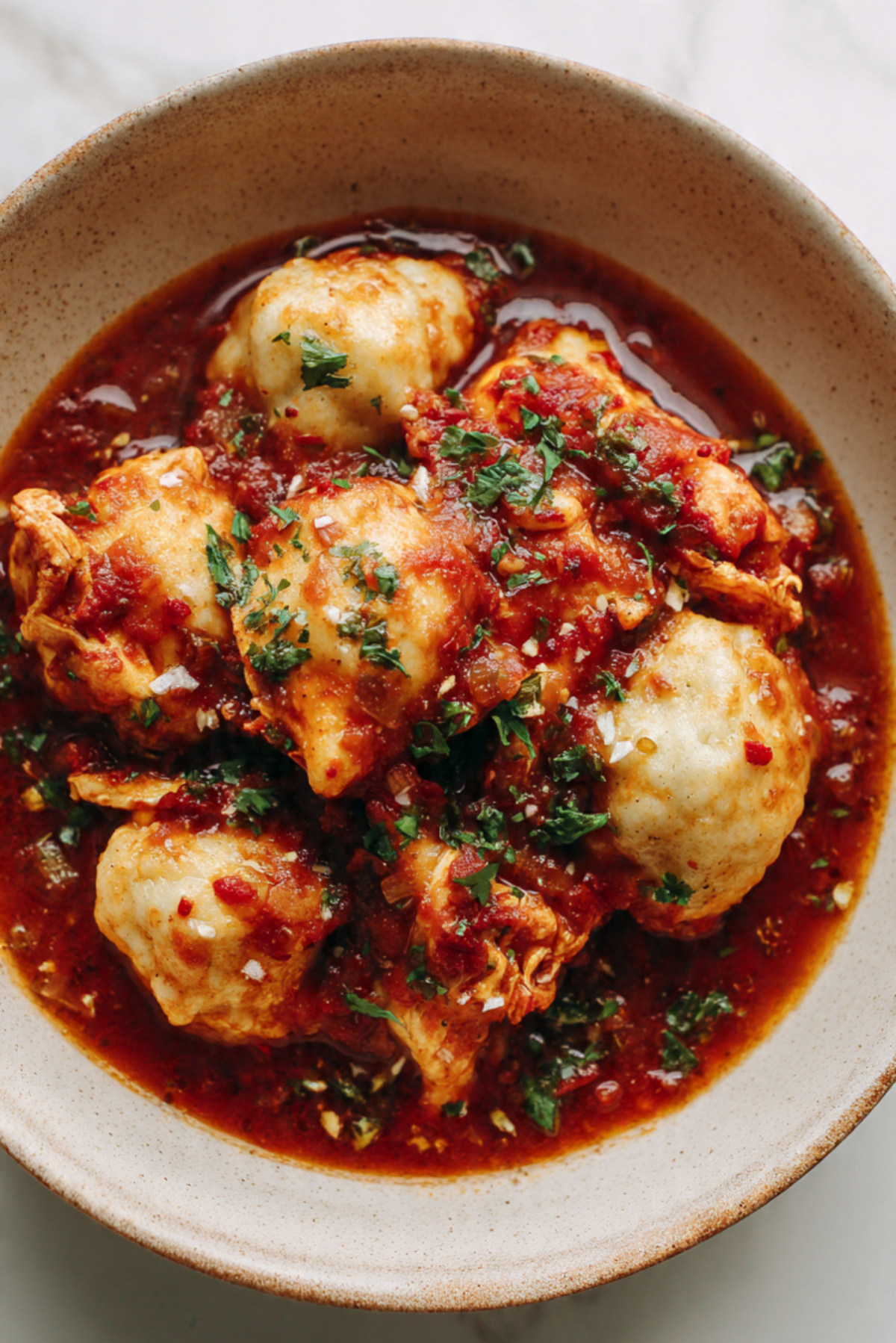 Chicken arrabbiata stew & parmesan dumplings