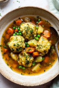 Vegetable stew with herby dumplings