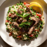 Crispy lamb & pea tabbouleh