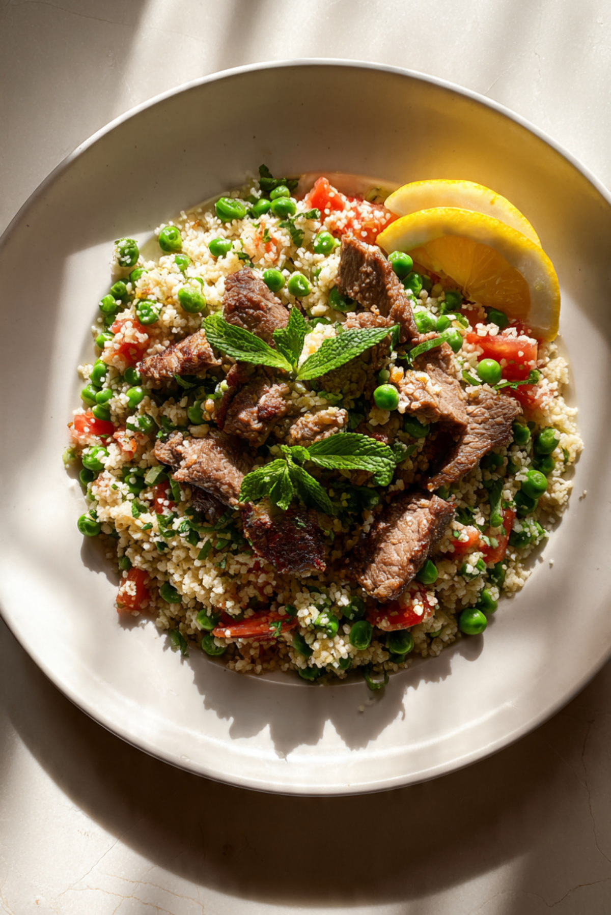 Crispy lamb & pea tabbouleh