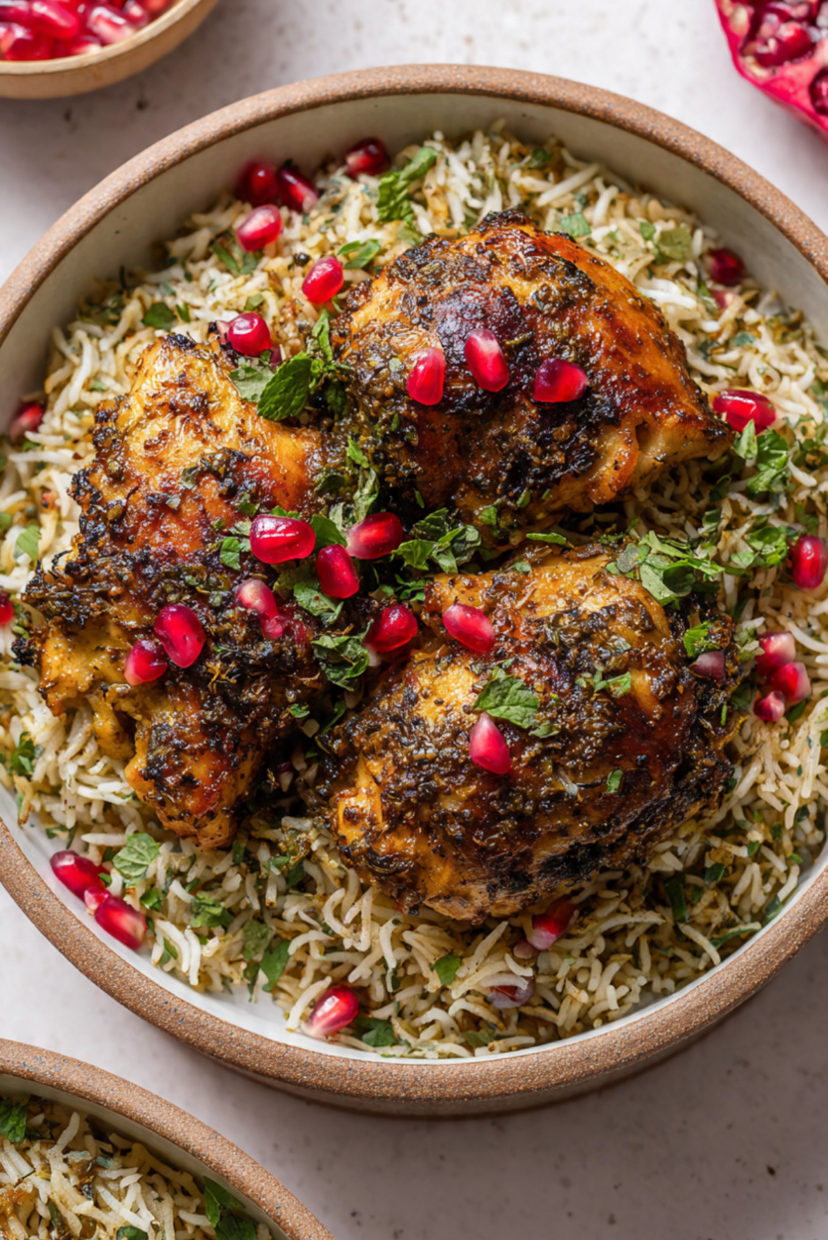 Crispy za’atar chicken pilaf with pomegranate