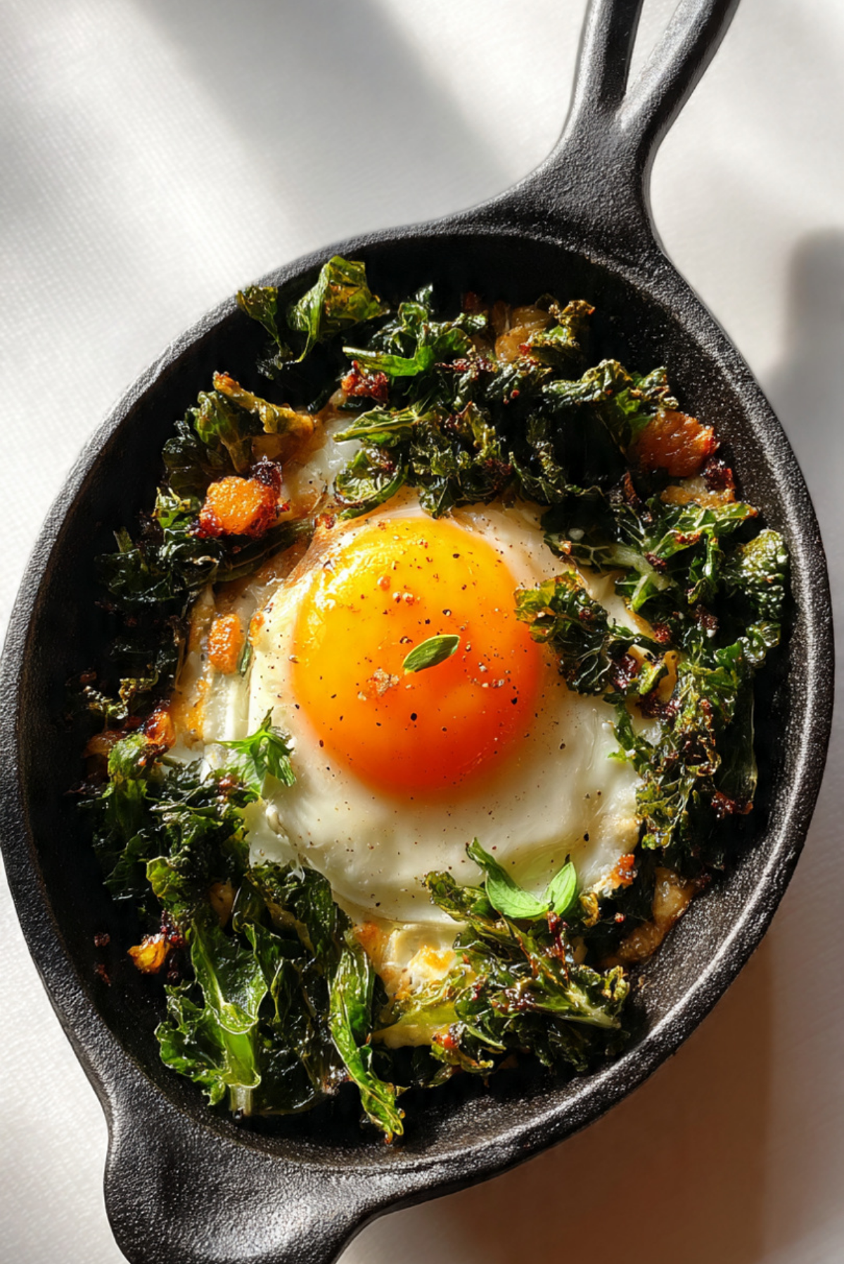 Crispy Kale and Egg Skillet for One